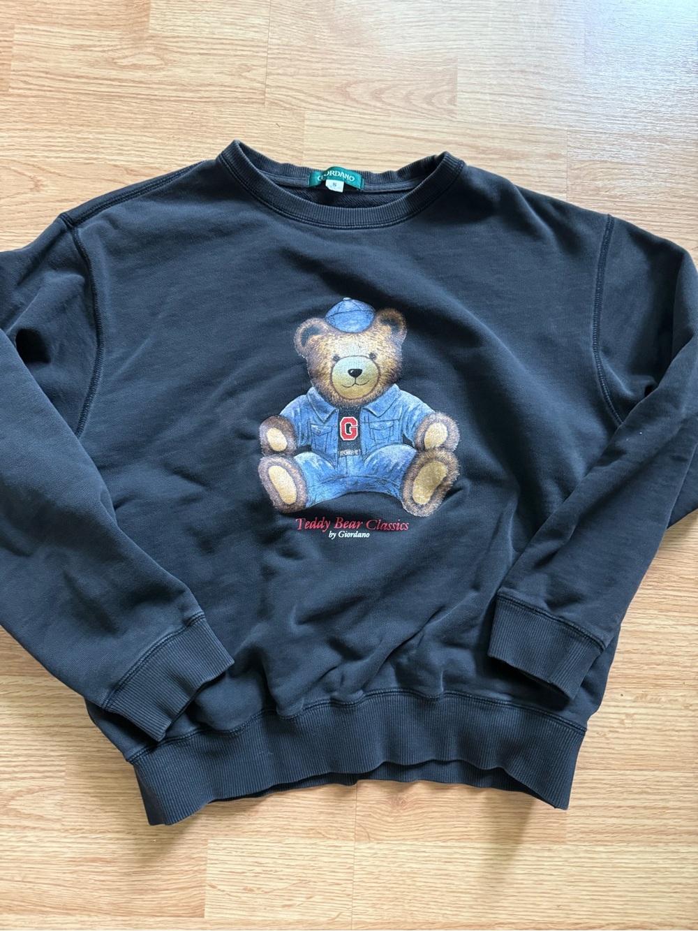 VTG 90s Giordano Teddy Bear Classics Crewneck Sweatshirt Faded Black Small